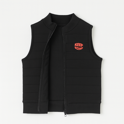 Boy's Black Sleeveless Zip-Up Vest – Keep Track print